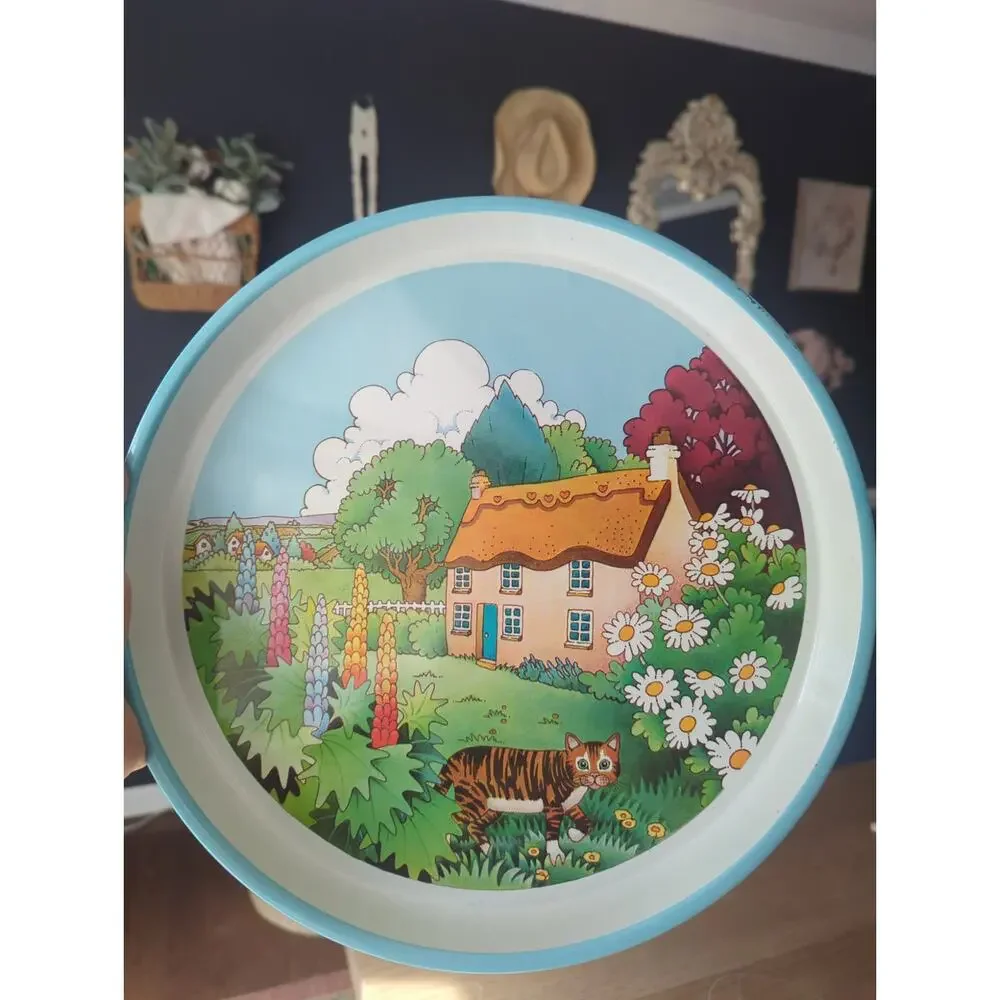 Vintage Made in England Cottagecore Homestead Farm Landscape Tray 12